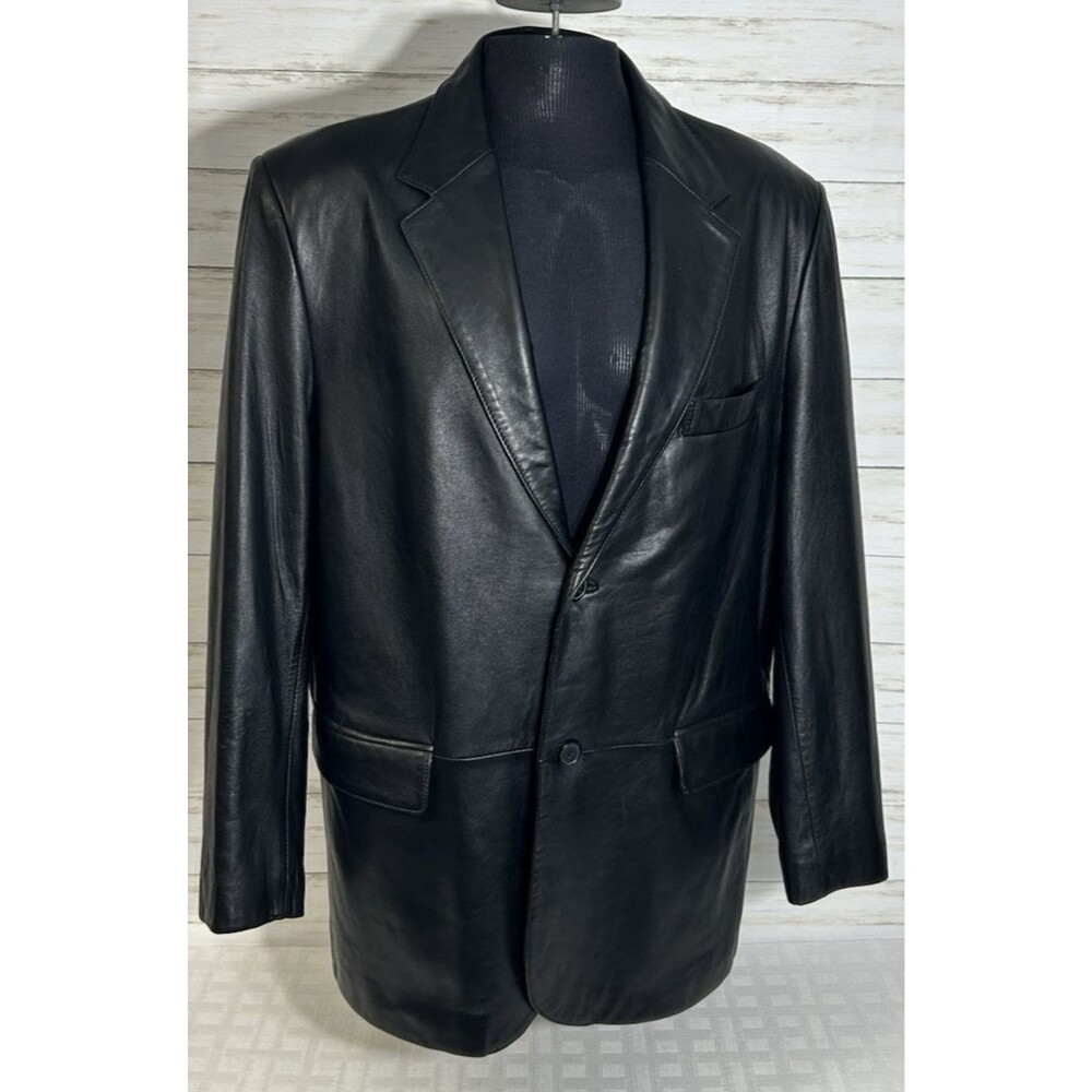 REED QUALITY LEATHER Size XL 48 Men Black 2 Button Suit Blazer Sport Coat Jacket